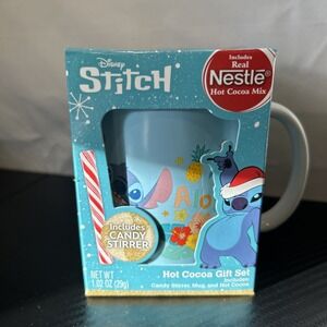 Disney Stitch Mug With Hot‎ Cocoa Mix Nestle Includes Candy Stirrer New
